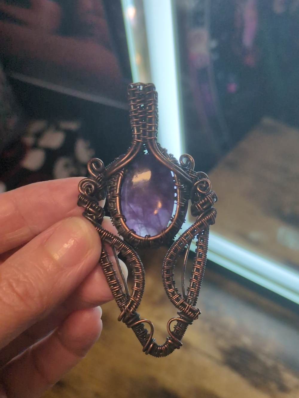 Handcrafted Copper Wire Wrapped Amethyst Pendant